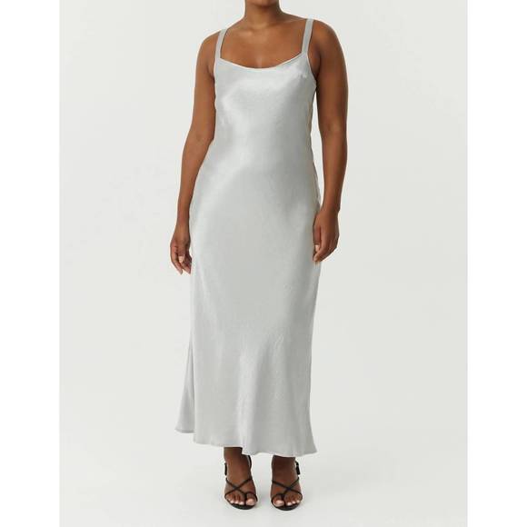 NEW THIRD FORM crush bias classic slip maxi dress in silver